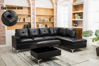 S7704 Black Sectional with Ottoman