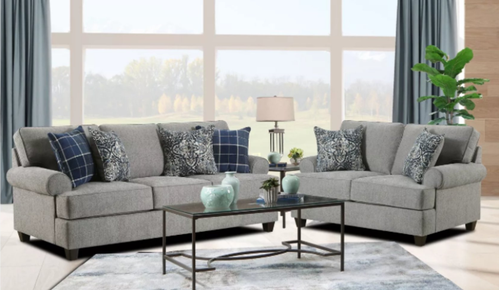 (image for) Canton gray Sofa and loveseat