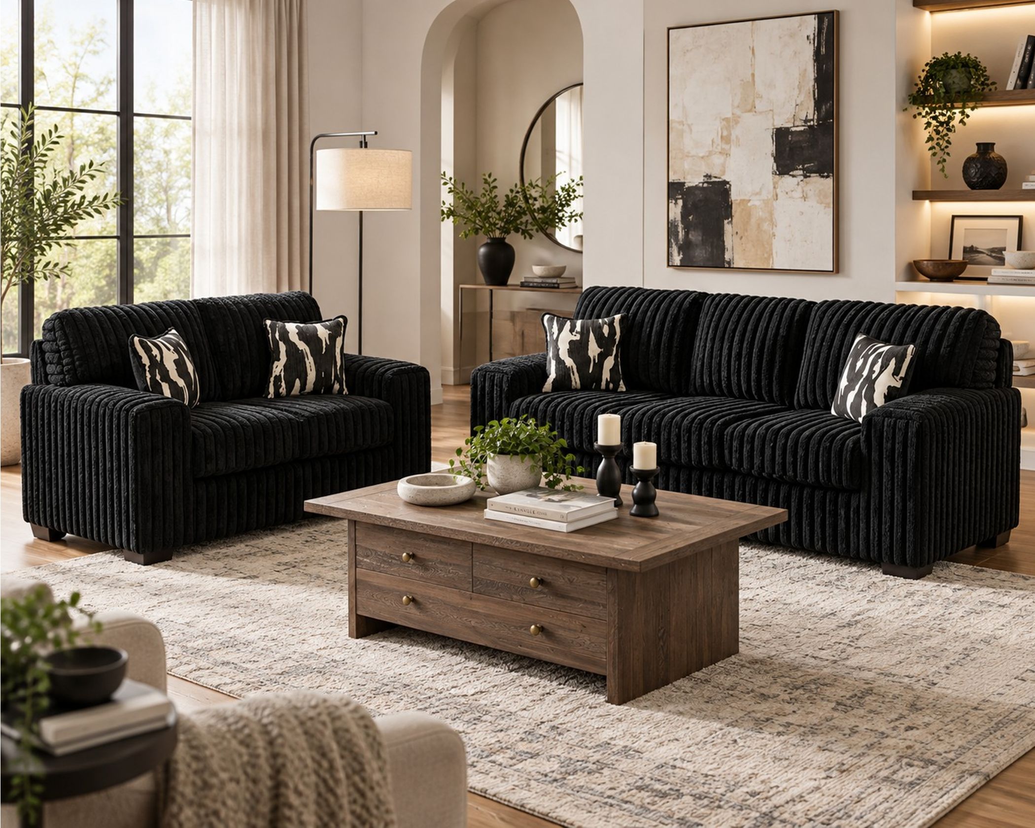 Alison Black Sofa and Loveseat (image for) Alison Black Sofa and Loveseat