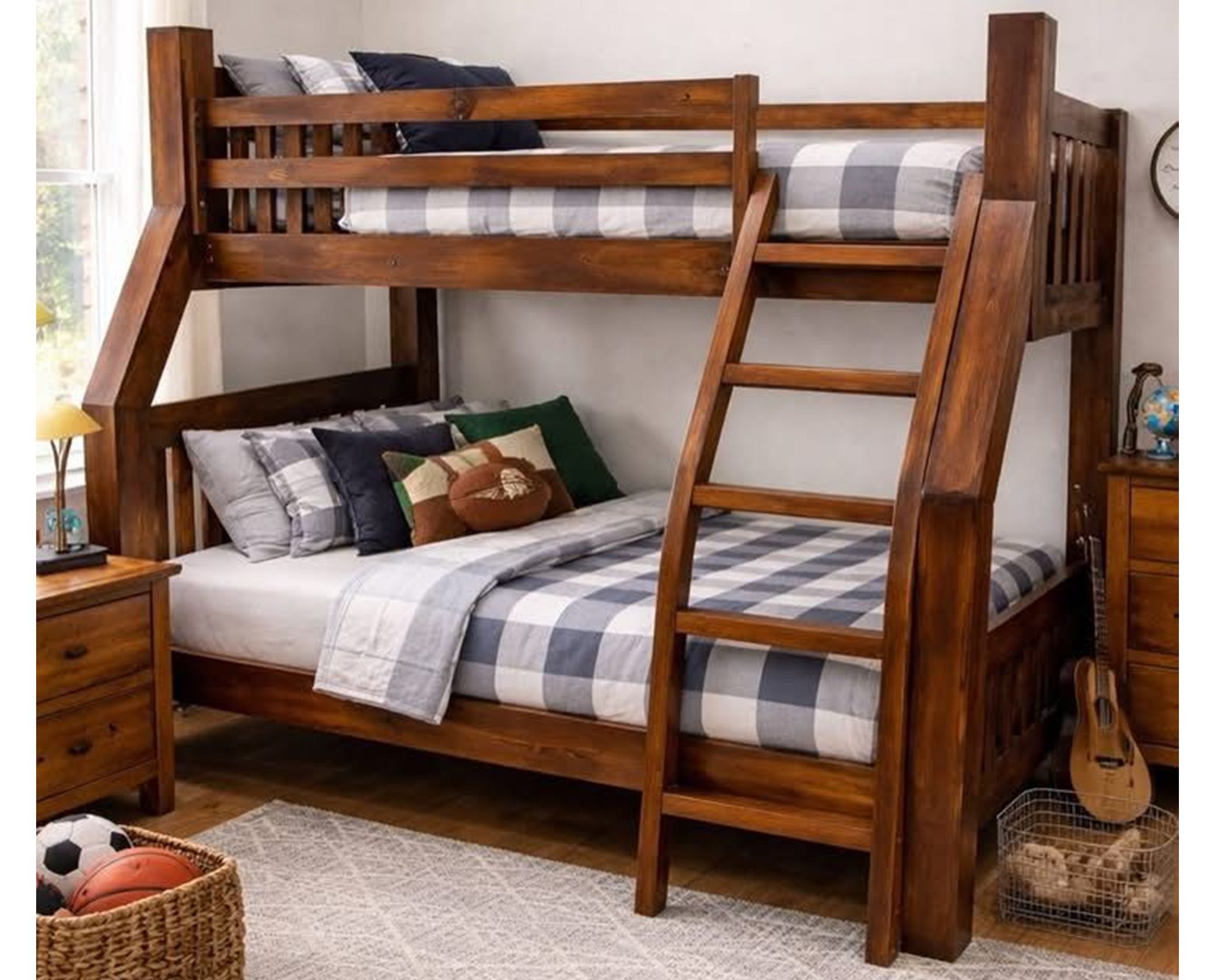 (image for) Twin/Full Walnut Bunk Bed (1 in Stock)
